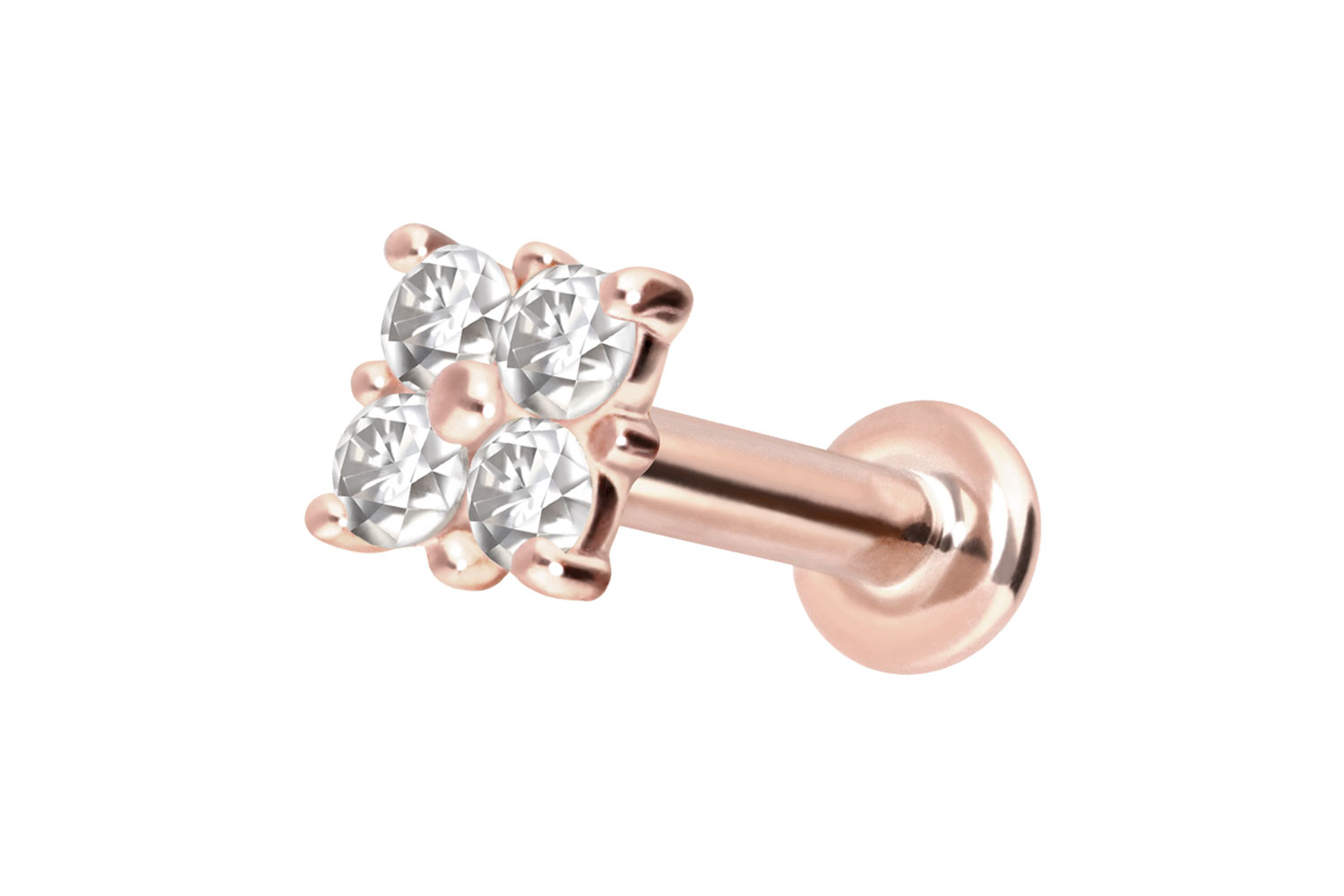 14 Karat Gold Labret Piercing mit Innengewinde MOISSANIT-QUADRAT